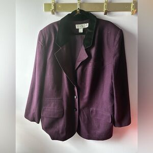 Vintage August Max Woman Purple Pure Wool Blazer w/Velvet Collar Size 22